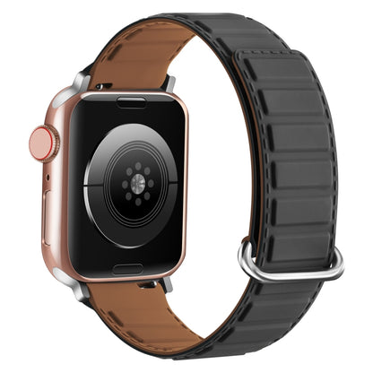 For Apple Watch SE 44mm Reverse Buckle Magnetic Silicone Watch Band(Silver Buckle Grey Brown) by bashfashion