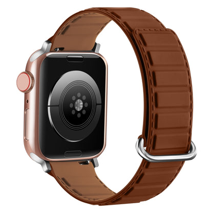 For Apple Watch Series 6 40mm Reverse Buckle Magnetic Silicone Watch Band(Silver Buckle Brown) by bashfashion