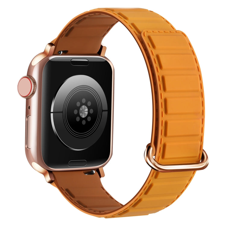 For Apple Watch Series 6 40mm Reverse Buckle Magnetic Silicone Watch Band(Rose Buckle Poppy Brown) by bashfashion