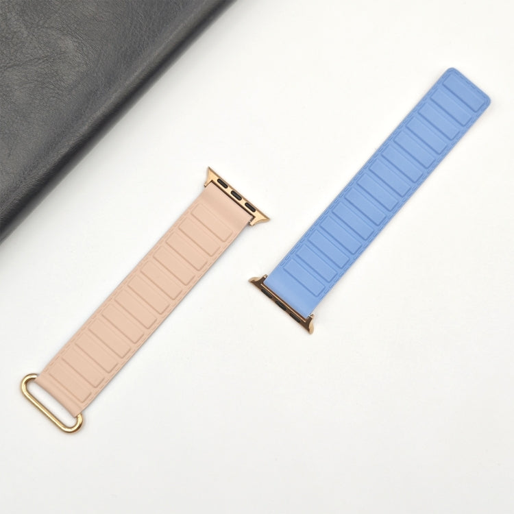 For Apple Watch Series 6 44mm Reverse Buckle Magnetic Silicone Watch Band(Rose Buckle Blue Pink) by bashfashion