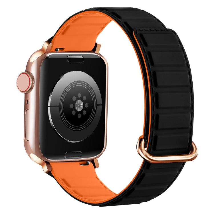 For Apple Watch Series 5 40mm Reverse Buckle Magnetic Silicone Watch Band(Rose Buckle Black Orange) by bashfashion