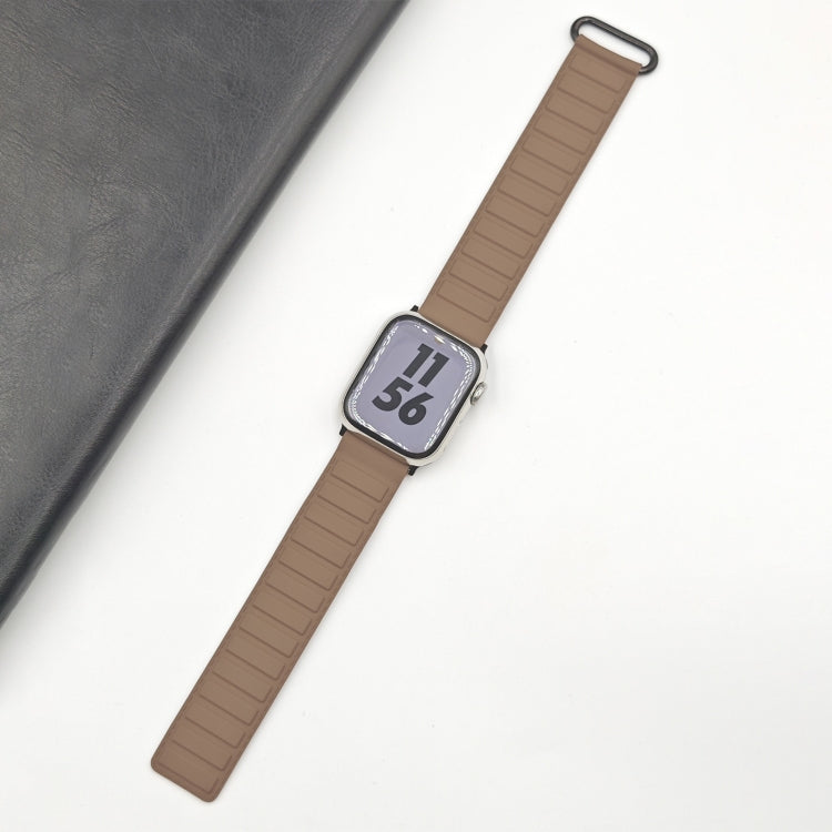 For Apple Watch Series 5 44mm Reverse Buckle Magnetic Silicone Watch Band(Black Buckle Coffee) by bashfashion