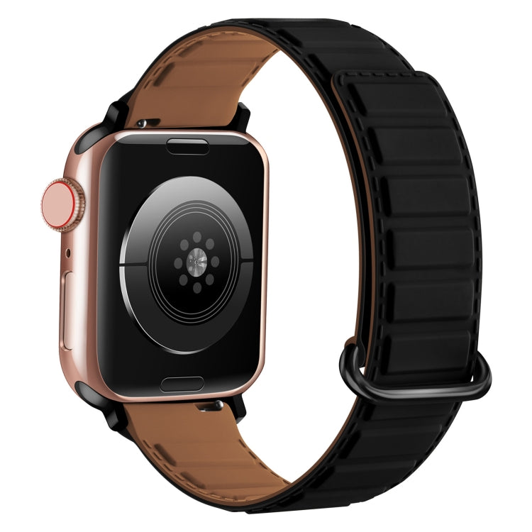 For Apple Watch Series 5 44mm Reverse Buckle Magnetic Silicone Watch Band(Black Buckle Black Brown) by bashfashion