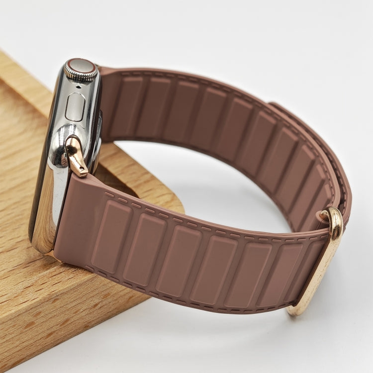For Apple Watch Series 5 44mm Reverse Buckle Magnetic Silicone Watch Band(Rose Buckle Rouge) by bashfashion