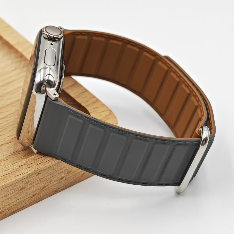 For Apple Watch Series 4 40mm Reverse Buckle Magnetic Silicone Watch Band(Silver Buckle Grey Brown) by bashfashion