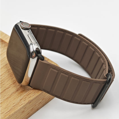 For Apple Watch Series 4 40mm Reverse Buckle Magnetic Silicone Watch Band(Black Buckle Coffee) by bashfashion