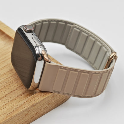 For Apple Watch Series 4 40mm Reverse Buckle Magnetic Silicone Watch Band(Rose Buckle Milk Grey) by bashfashion