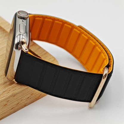 For Apple Watch Series 3 42mm Reverse Buckle Magnetic Silicone Watch Band(Rose Buckle Black Orange) by bashfashion