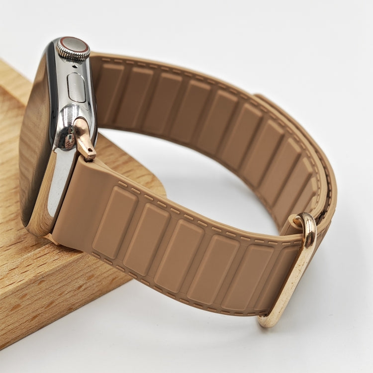 For Apple Watch Series 2 38mm Reverse Buckle Magnetic Silicone Watch Band(Rose Buckle Milk Apricot) by bashfashion