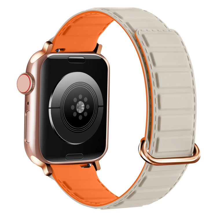 For Apple Watch 38mm Reverse Buckle Magnetic Silicone Watch Band(Rose Buckle Starlight Orange) by bashfashion