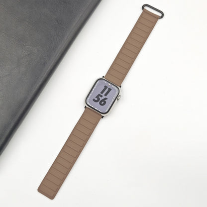 For Apple Watch 42mm Reverse Buckle Magnetic Silicone Watch Band(Black Buckle Coffee) by bashfashion