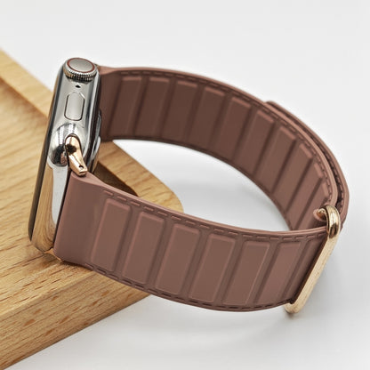 For Apple Watch 42mm Reverse Buckle Magnetic Silicone Watch Band(Rose Buckle Rouge) by bashfashion