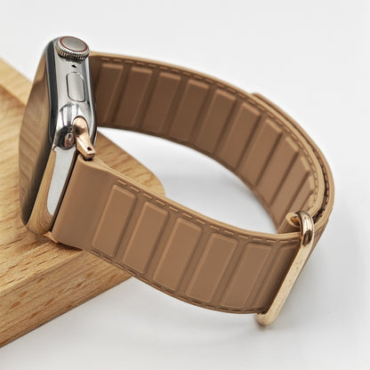 For Apple Watch 42mm Reverse Buckle Magnetic Silicone Watch Band(Rose Buckle Milk Apricot) by bashfashion