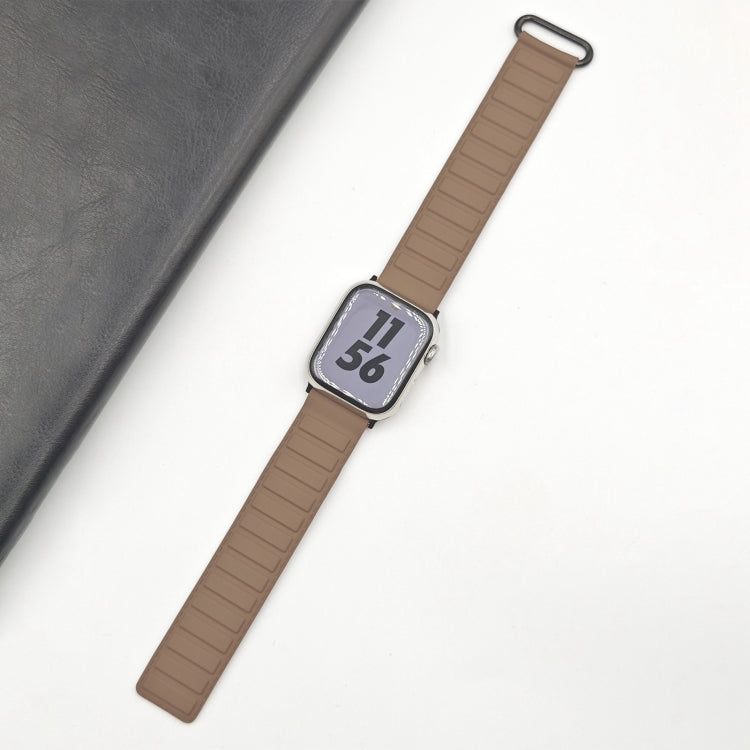 For Apple Watch Ultra 2 49mm Reverse Buckle Magnetic Silicone Watch Band(Black Buckle Coffee) by bashfashion