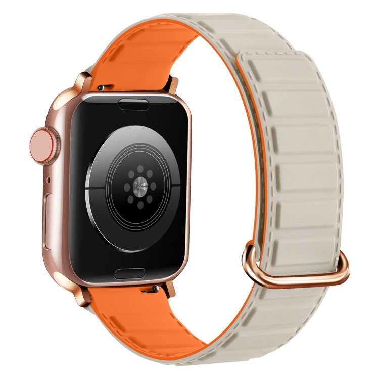 For Apple Watch Ultra 2 49mm Reverse Buckle Magnetic Silicone Watch Band(Rose Buckle Starlight Orange) by bashfashion