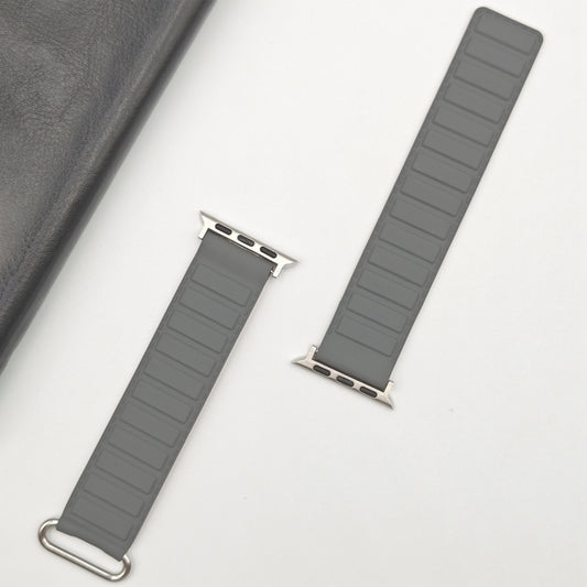 For Apple Watch SE 2023 40mm Reverse Buckle Magnetic Silicone Watch Band(Silver Buckle Grey Brown) by bashfashion