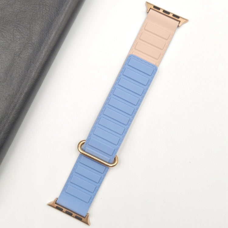 For Apple Watch SE 2023 40mm Reverse Buckle Magnetic Silicone Watch Band(Rose Buckle Blue Pink) by bashfashion