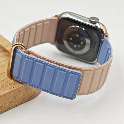 For Apple Watch SE 2023 40mm Reverse Buckle Magnetic Silicone Watch Band(Rose Buckle Blue Pink) by bashfashion