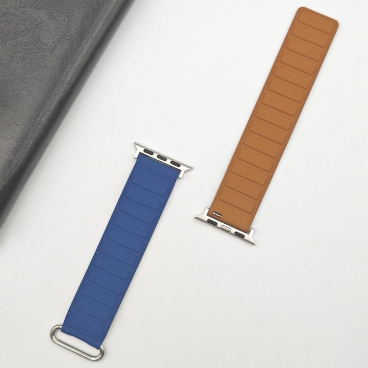 For Apple Watch SE 2023 44mm Reverse Buckle Magnetic Silicone Watch Band(Silver Buckle Blue) by bashfashion