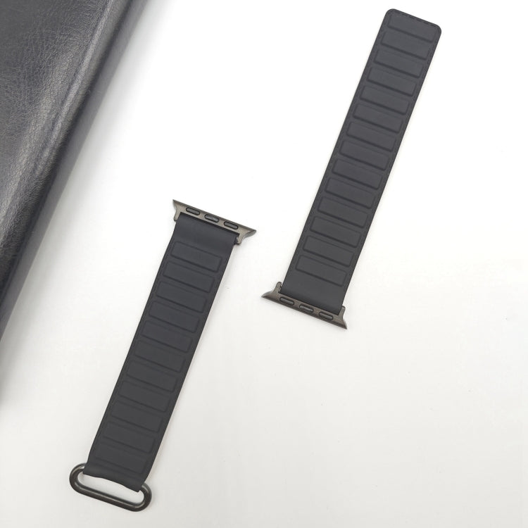 For Apple Watch Series 10 46mm Reverse Buckle Magnetic Silicone Watch Band(Black Buckle Black Brown) by bashfashion