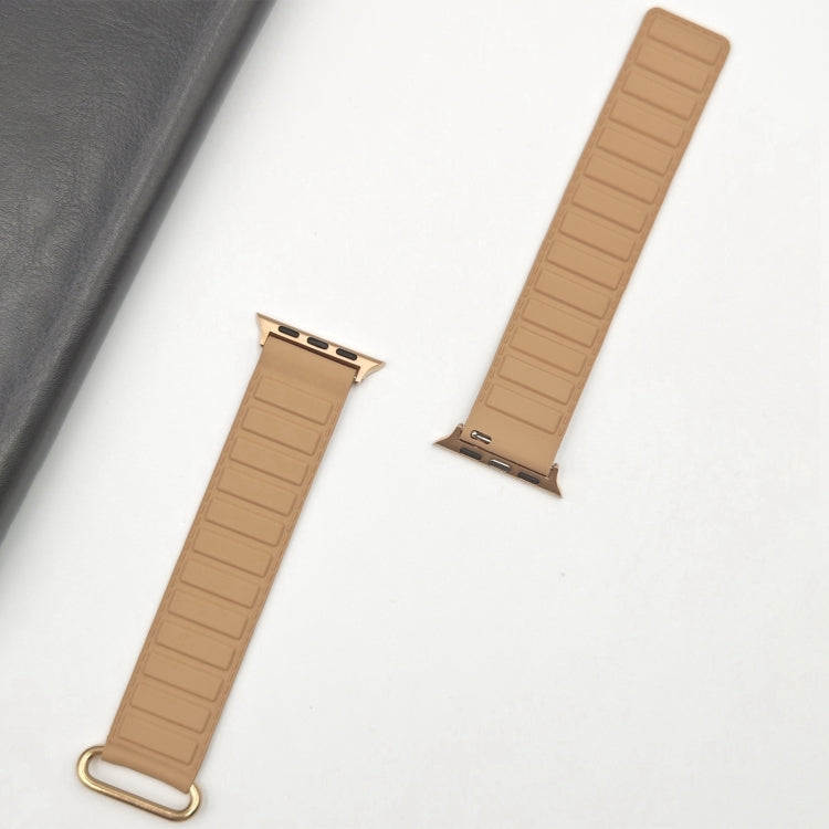 For Apple Watch Series 10 46mm Reverse Buckle Magnetic Silicone Watch Band(Rose Buckle Milk Apricot) by bashfashion