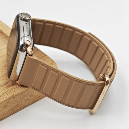 For Apple Watch Series 10 46mm Reverse Buckle Magnetic Silicone Watch Band(Rose Buckle Milk Apricot) by bashfashion