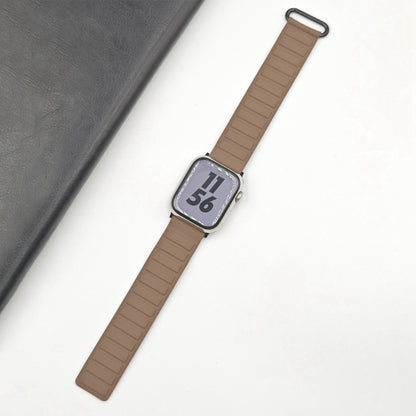 For Apple Watch Series 10 42mm Reverse Buckle Magnetic Silicone Watch Band(Black Buckle Coffee) by bashfashion