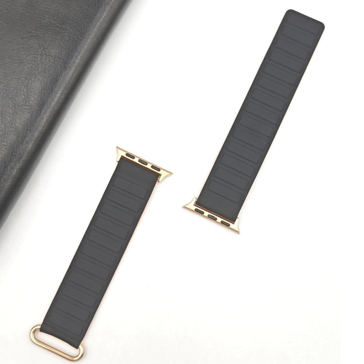 For Apple Watch Series 10 42mm Reverse Buckle Magnetic Silicone Watch Band(Rose Buckle Black Orange) by bashfashion