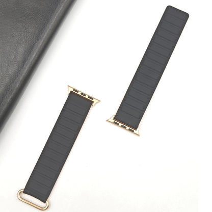 For Apple Watch Series 10 42mm Reverse Buckle Magnetic Silicone Watch Band(Rose Buckle Black Orange) by bashfashion