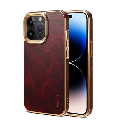 For iPhone 14 Pro Denior Oil Wax Cowhide Plating Phone Case(Red) by Denior