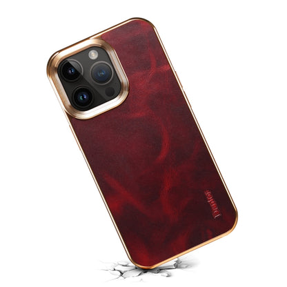 For iPhone 14 Pro Denior Oil Wax Cowhide Plating Phone Case(Red) by Denior