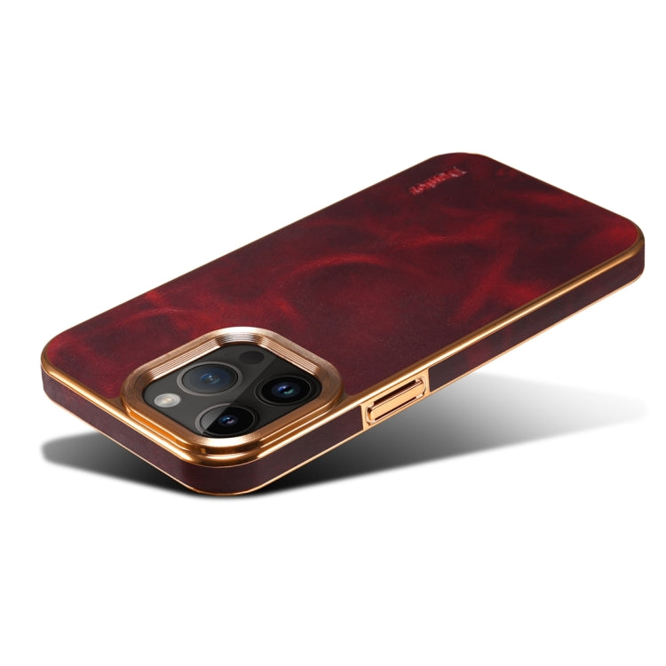 For iPhone 14 Pro Max Denior Oil Wax Cowhide Plating Phone Case(Red) by Denior