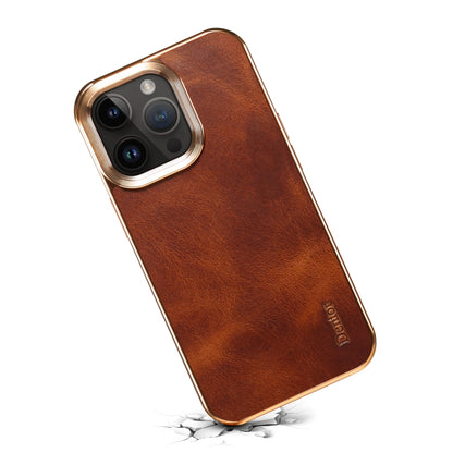 For iPhone 15 Pro Denior Oil Wax Cowhide Plating Phone Case(Brown) by Denior