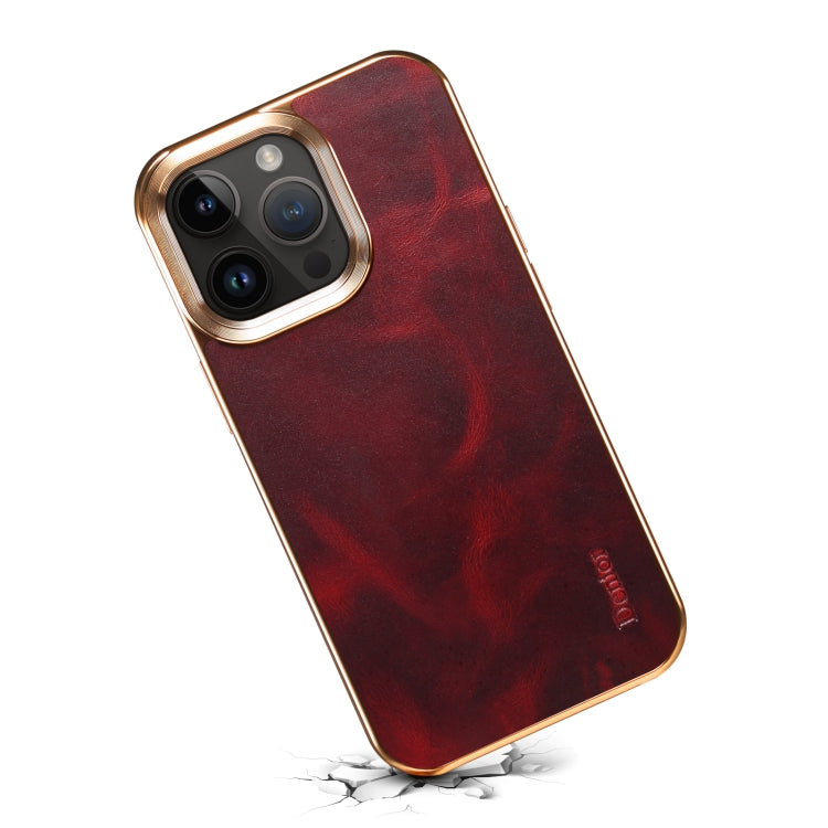 For iPhone 15 Pro Denior Oil Wax Cowhide Plating Phone Case(Red) by Denior