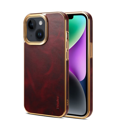 For iPhone 15 Denior Oil Wax Cowhide Plating Phone Case(Red) by Denior