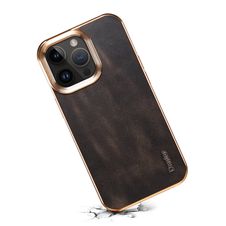For iPhone 15 Denior Oil Wax Cowhide Plating Phone Case(Black) by Denior