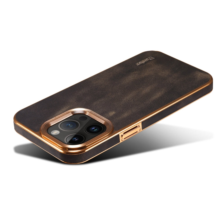 For iPhone 15 Denior Oil Wax Cowhide Plating Phone Case(Black) by Denior