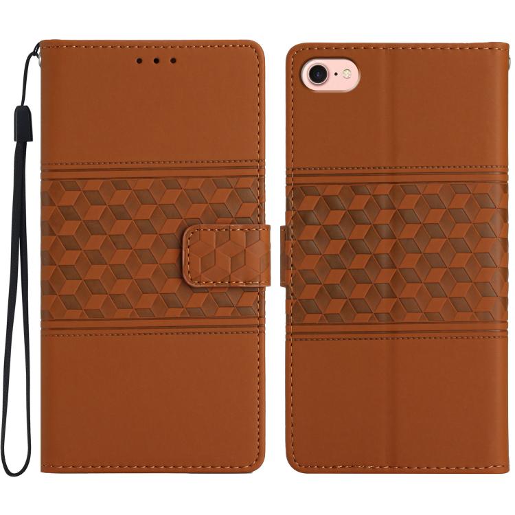 For iPhone 16e Diamond Embossed Skin Feel Leather Phone Case(Brown) by bashfashion