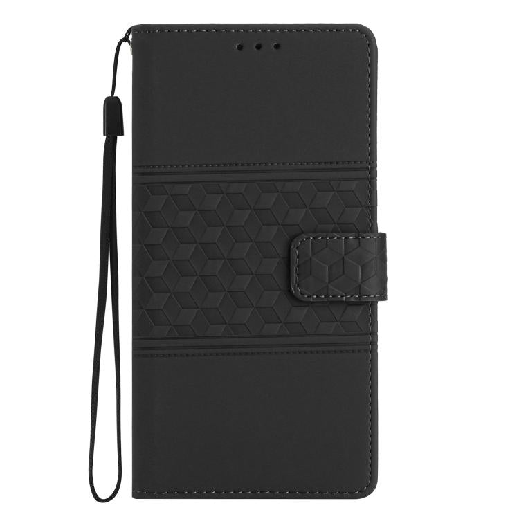 For iPhone 16e Diamond Embossed Skin Feel Leather Phone Case(Black) by bashfashion