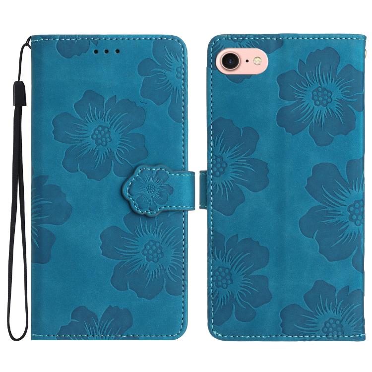 For iPhone 16e Flower Embossing Pattern Leather Phone Case(Blue) by bashfashion