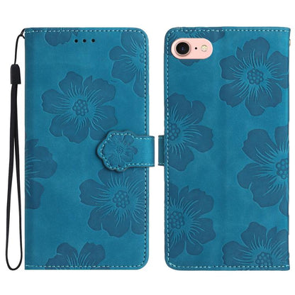 For iPhone 16e Flower Embossing Pattern Leather Phone Case(Blue) by bashfashion