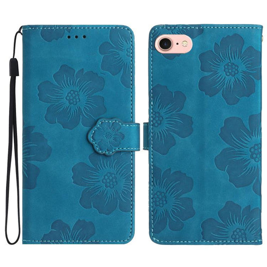 For iPhone 16e Flower Embossing Pattern Leather Phone Case(Blue) by bashfashion
