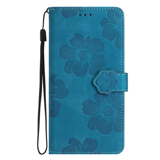For iPhone 16e Flower Embossing Pattern Leather Phone Case(Blue) by bashfashion