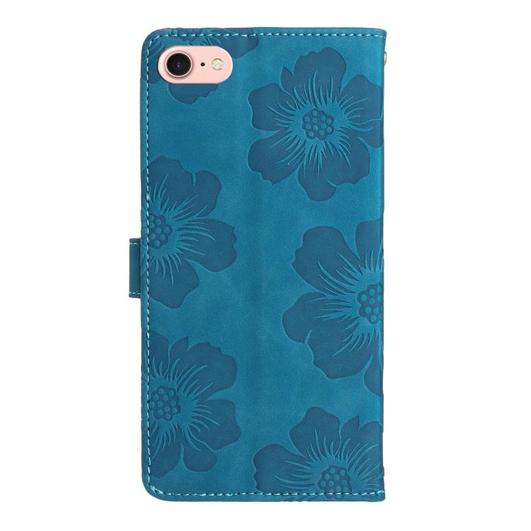 For iPhone 16e Flower Embossing Pattern Leather Phone Case(Blue) by bashfashion
