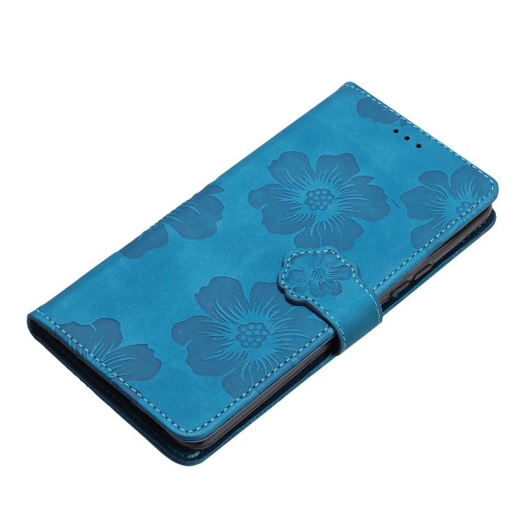 For iPhone 16e Flower Embossing Pattern Leather Phone Case(Blue) by bashfashion