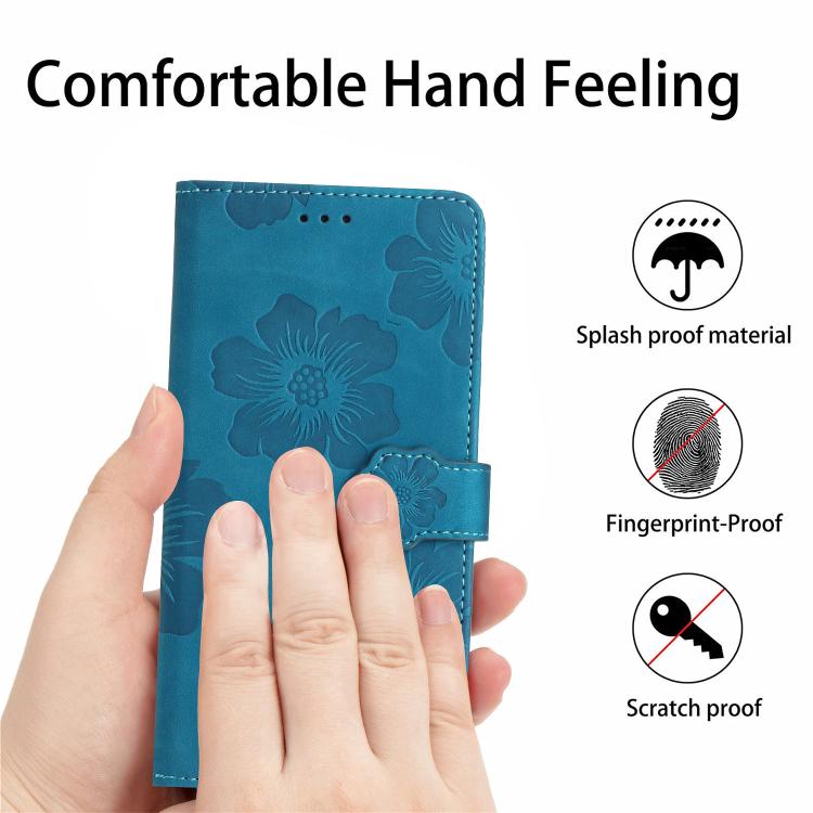For iPhone 16e Flower Embossing Pattern Leather Phone Case(Blue) by bashfashion
