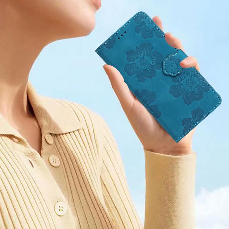 For iPhone 16e Flower Embossing Pattern Leather Phone Case(Blue) by bashfashion