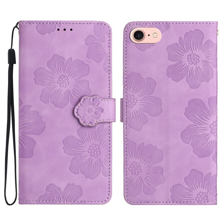 For iPhone 16e Flower Embossing Pattern Leather Phone Case(Purple) by bashfashion