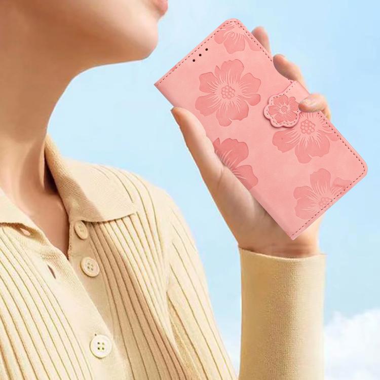 For iPhone 16e Flower Embossing Pattern Leather Phone Case(Pink) by bashfashion