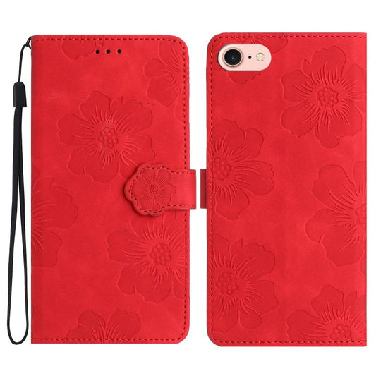 For iPhone 16e Flower Embossing Pattern Leather Phone Case(Red) by bashfashion